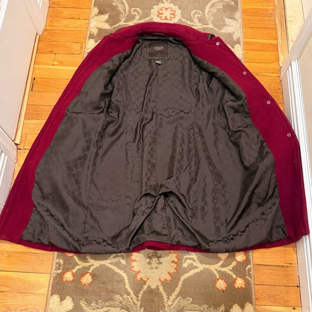 Coach Burgundy Trench Coat with Black Accents - Picture 5 of 9